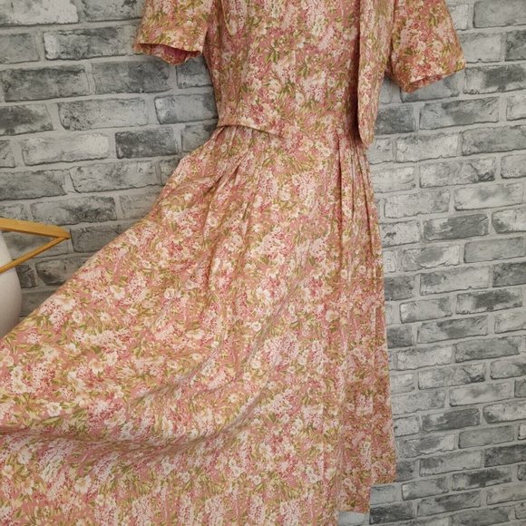 Vintage Laura Ashley Dress & Jacket Size 10 12 Floral Pink Cotton STUNNING - Picture 5 of 16